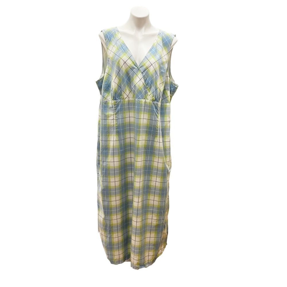 Vintage Tommy Hilfiger Woman Plaid V Neck Sleeveless Dress Size 24 Side Zip